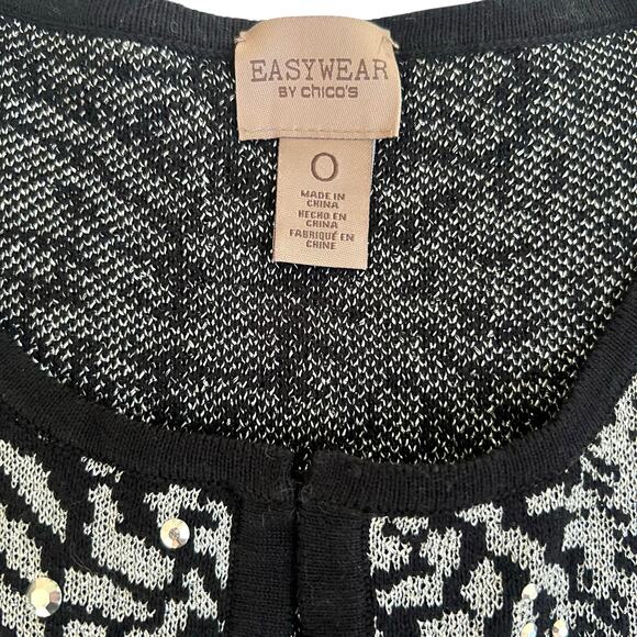 Chico’s EasyWear Metallic Black Open Front Cardigan Sweater 0 (US 4-6) - Picture 2 of 11